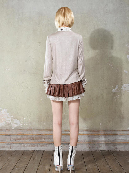 ARIADNAw Punk Y2k Rock V Neck Grain Collar Patchwork Long Sleeve Shirt