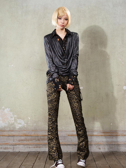 ARIADNAw Punk Y2k Rock V Neck Grain Collar Patchwork Long Sleeve Shirt