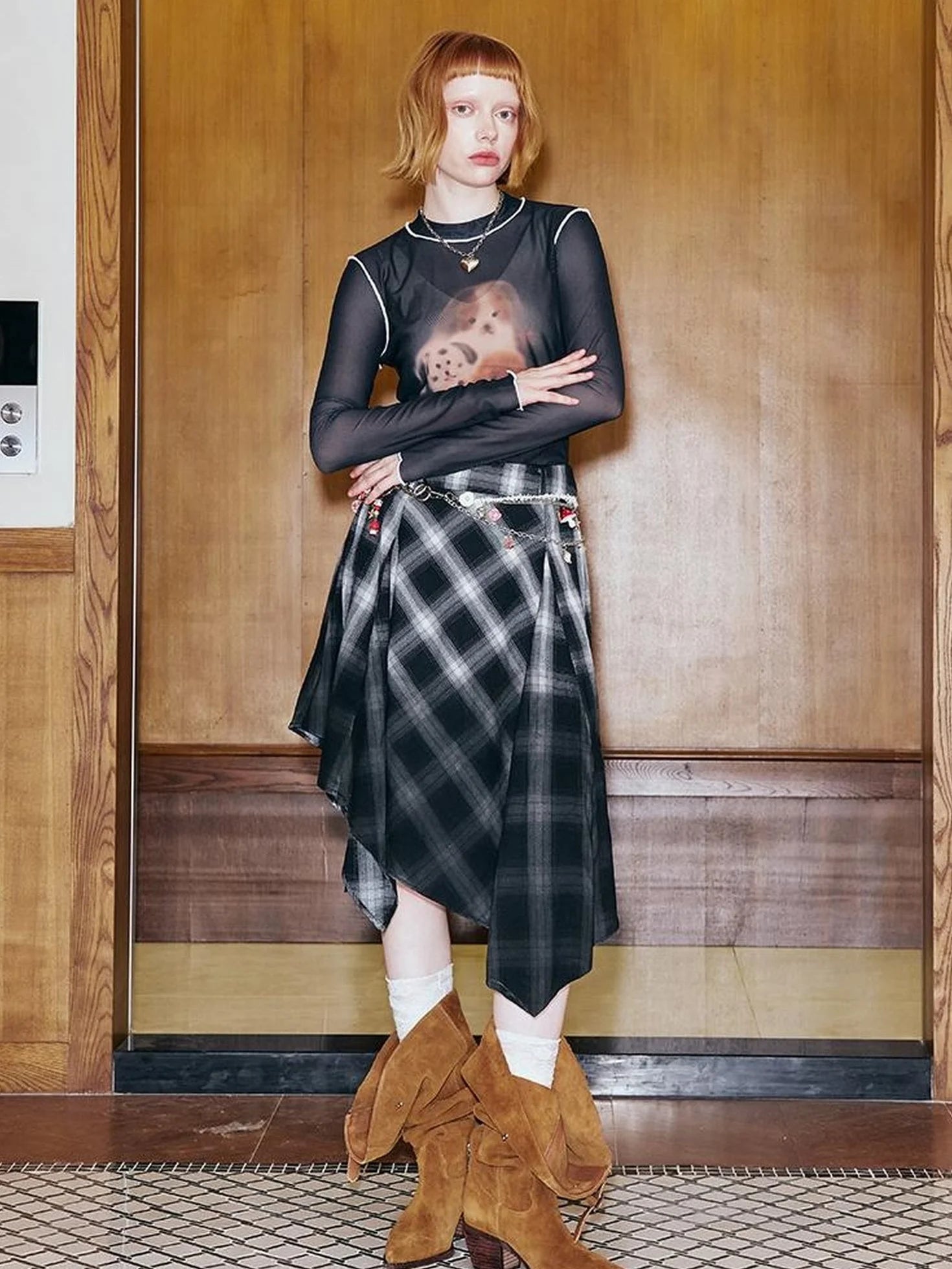 Puppy Print Sheer Black Tee