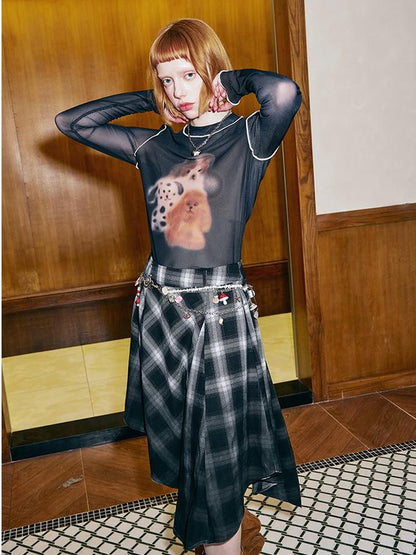 DIDDI MODA Puppy Print Sheer Black Tee