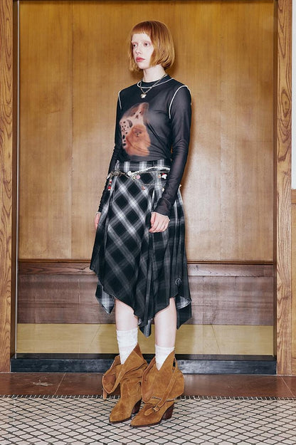 DIDDI MODA Puppy Print Sheer Black Tee