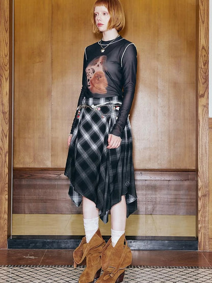 Puppy Print Sheer Black Tee