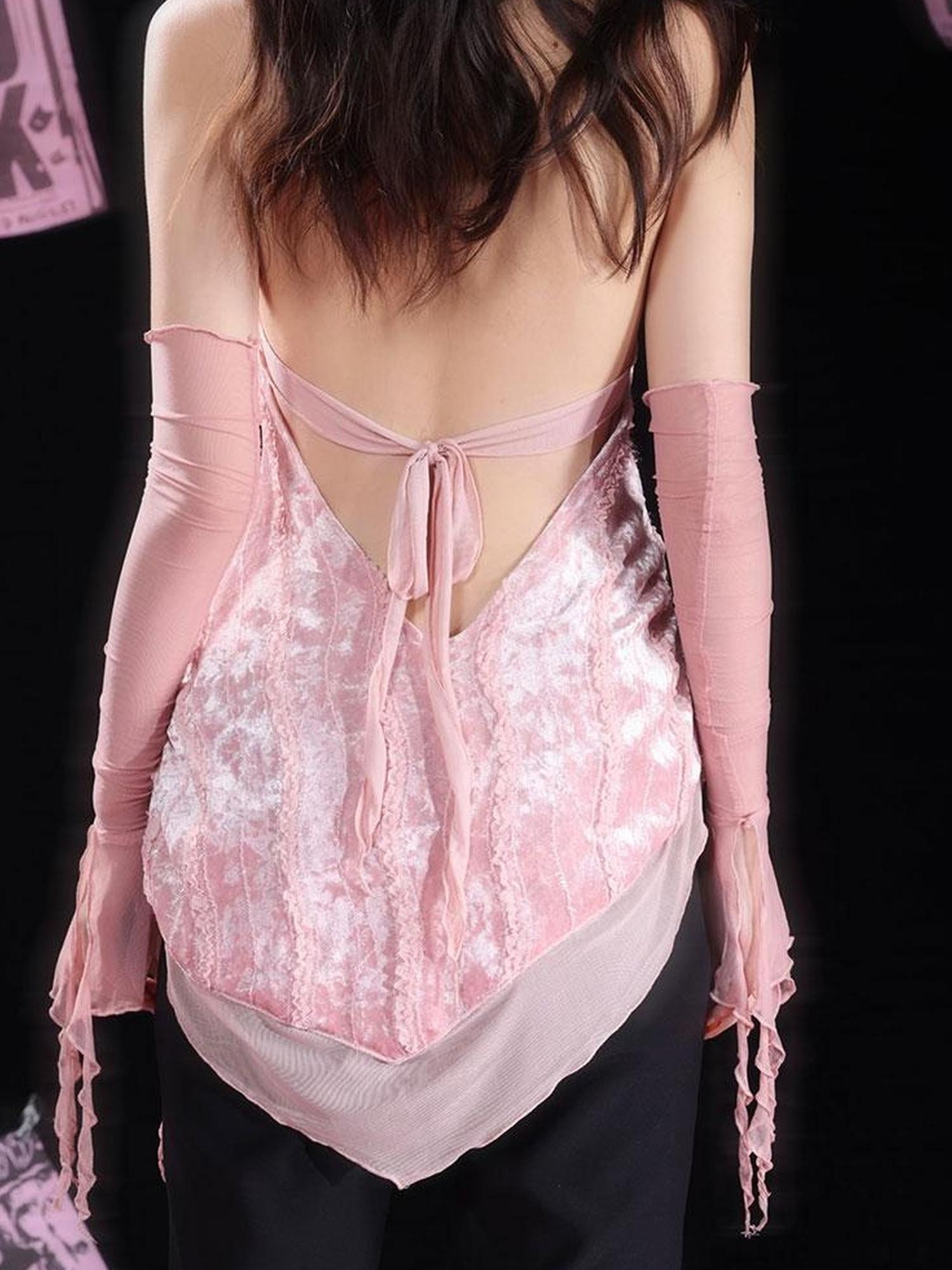 WSW WUSHENWU Pure Sexy Rose Lace Velvet Backless Bustier Top