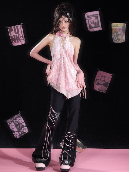 WSW WUSHENWU Pure Sexy Rose Lace Velvet Backless Bustier Top