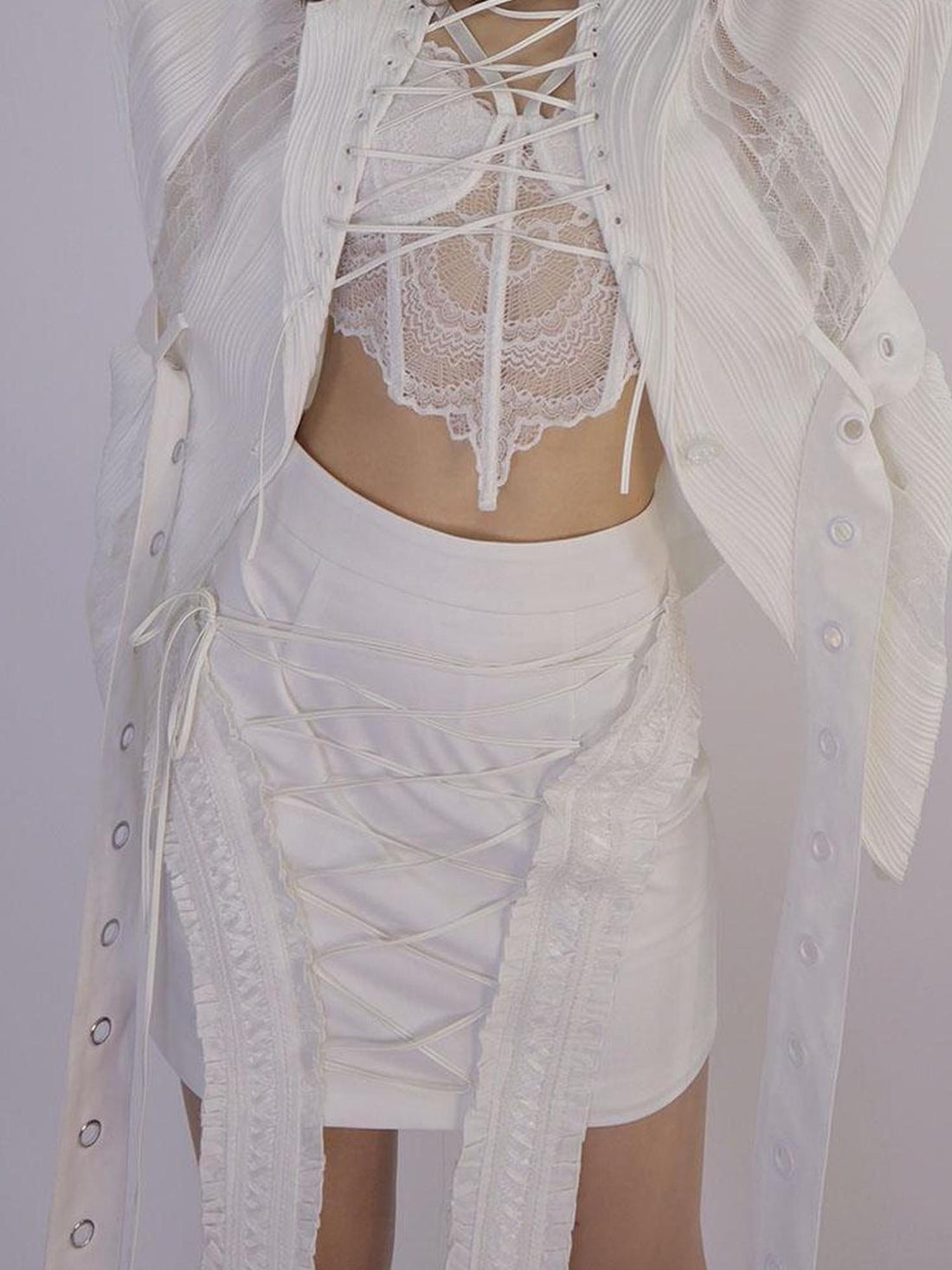 WSW WUSHENWU Pure White Layered Straps Bodycon Skirt