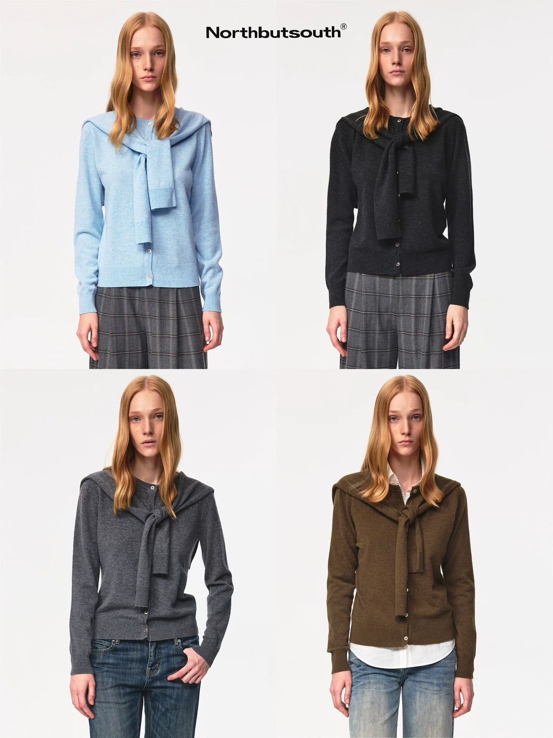 Pure Wool Two Tone Round Neck Knit Cardigan