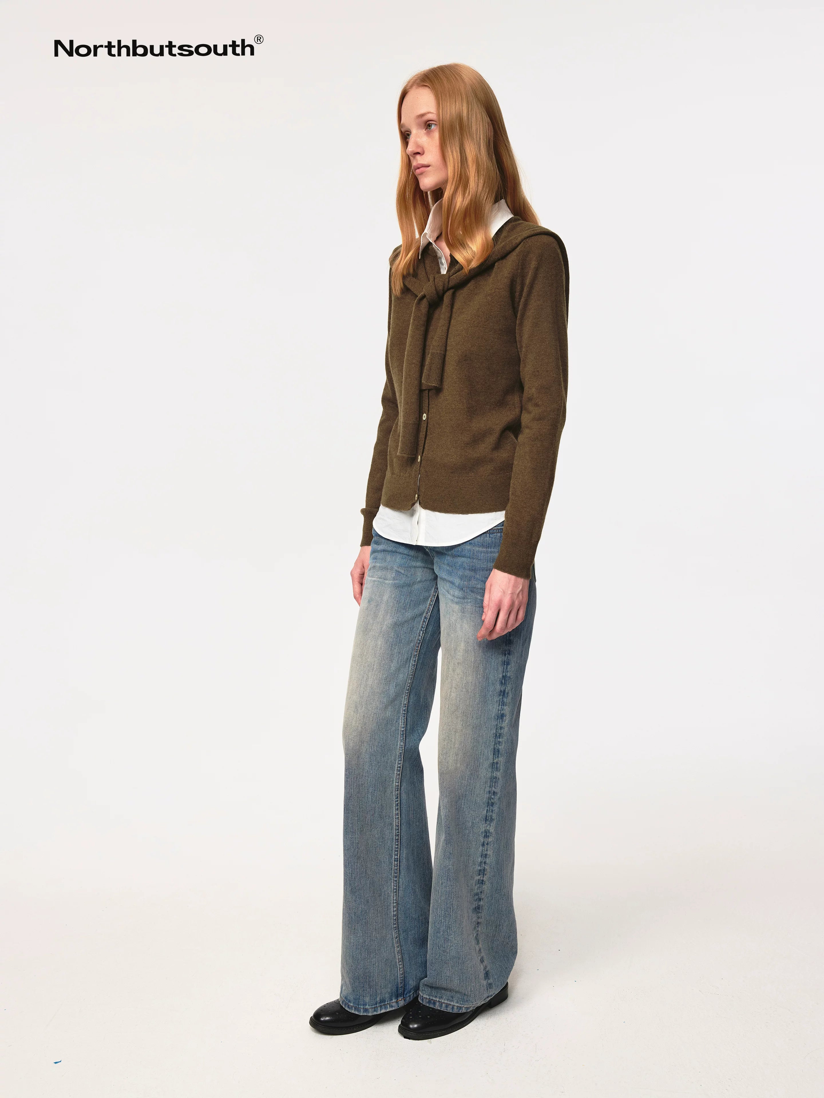 Pure Wool Two Tone Round Neck Knit Cardigan