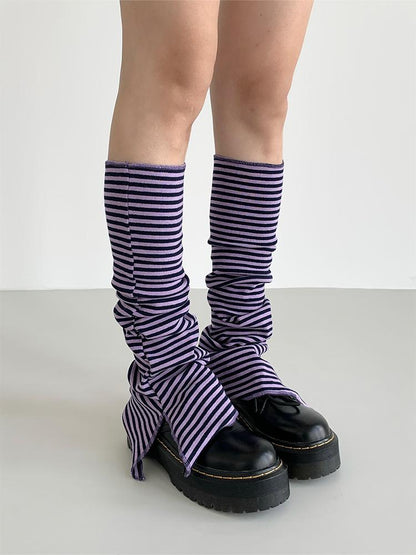 atrandom Purple Black Slit Casual Socks With Taro Stripe Socks