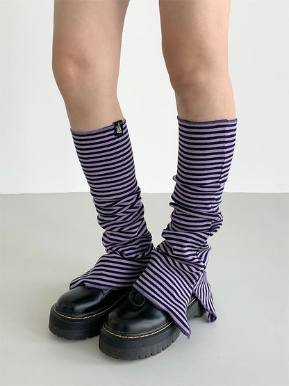 atrandom Purple Black Slit Casual Socks With Taro Stripe Socks