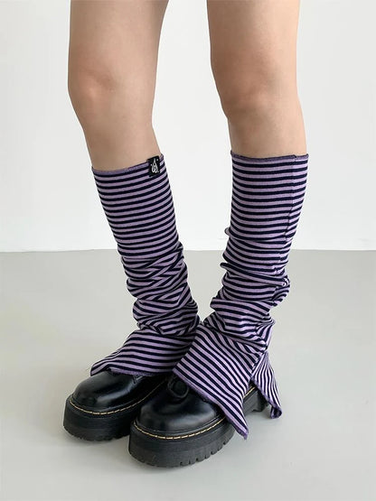 Purple Black Slit Casual Socks With Taro Stripe Socks