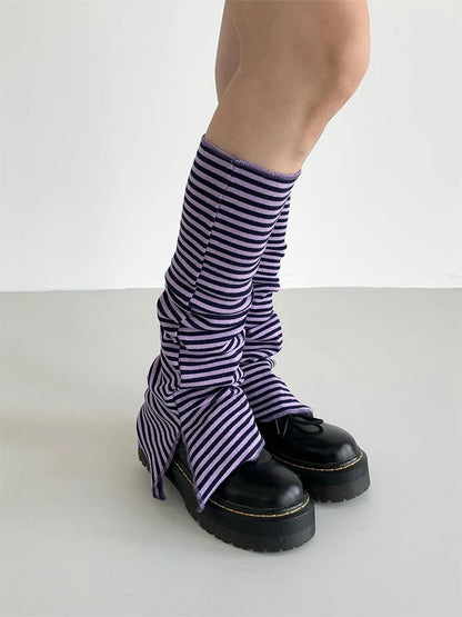 Purple Black Slit Casual Socks With Taro Stripe Socks