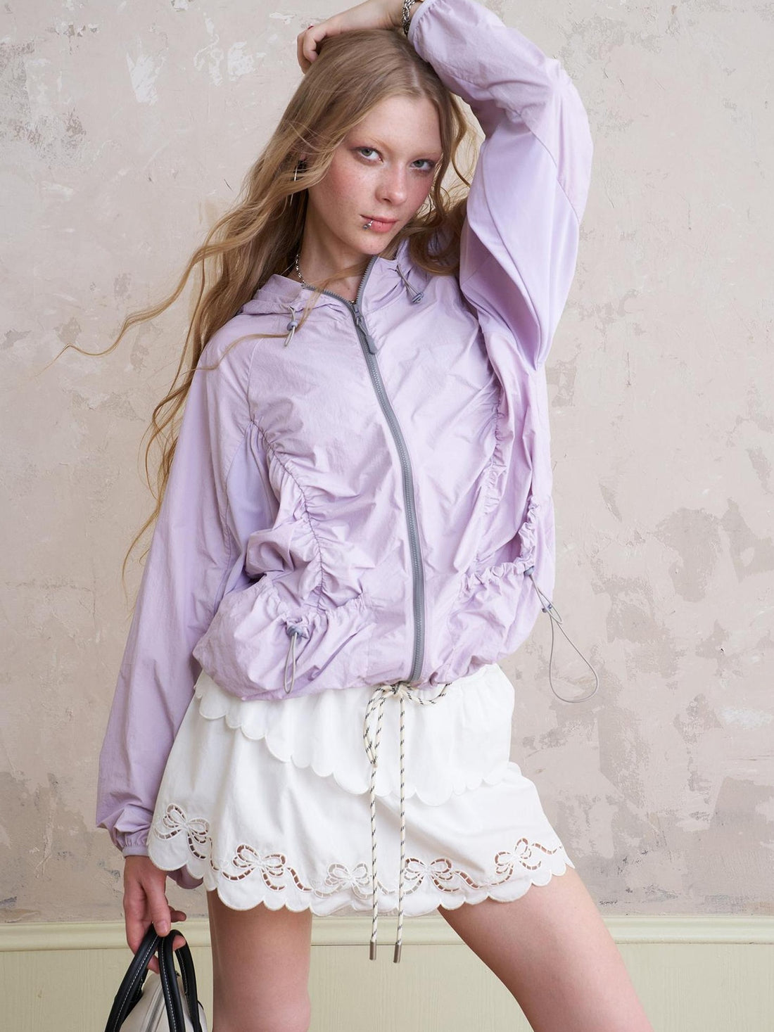 DIDDI MODA Purple Blue Crinkle Bow Print Sunshield Jacket