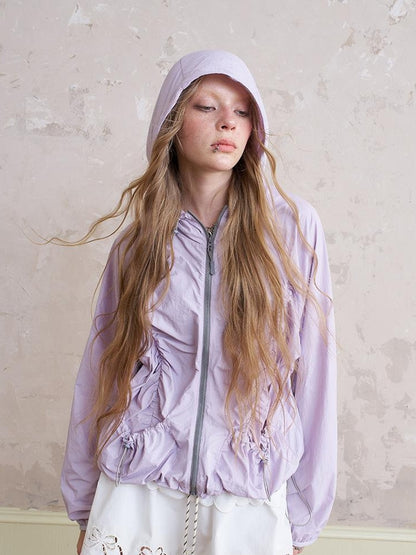 DIDDI MODA Purple Blue Crinkle Bow Print Sunshield Jacket