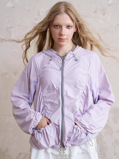 DIDDI MODA Purple Blue Crinkle Bow Print Sunshield Jacket