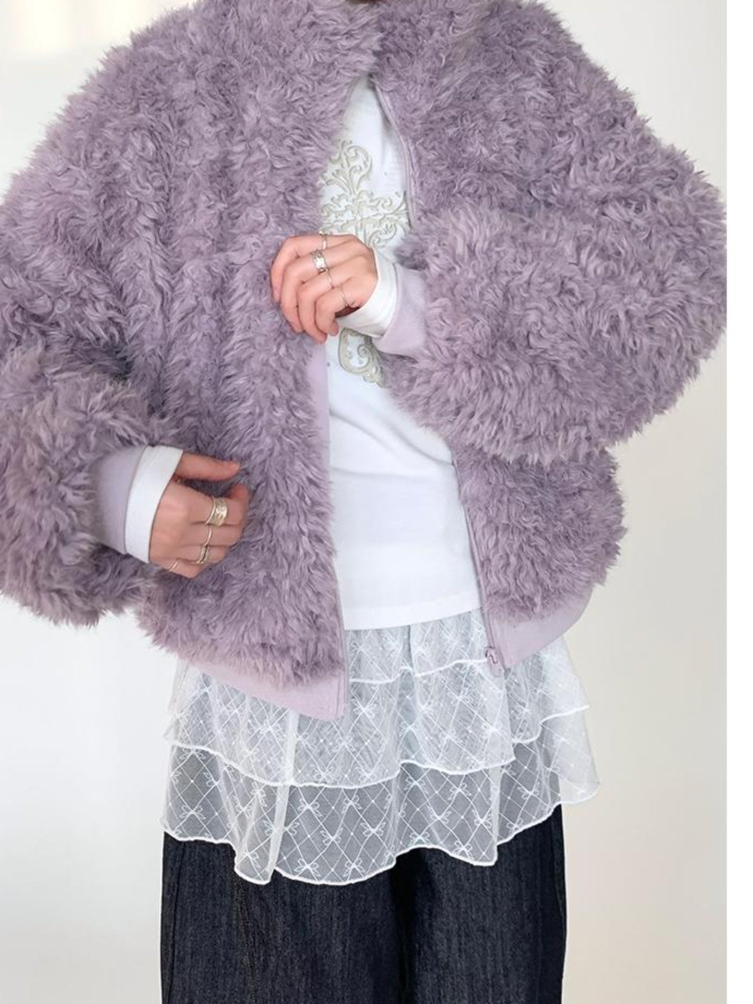 atrandom Purple Cozy Short Faux Shearling Jacket Women Winter Outerwear