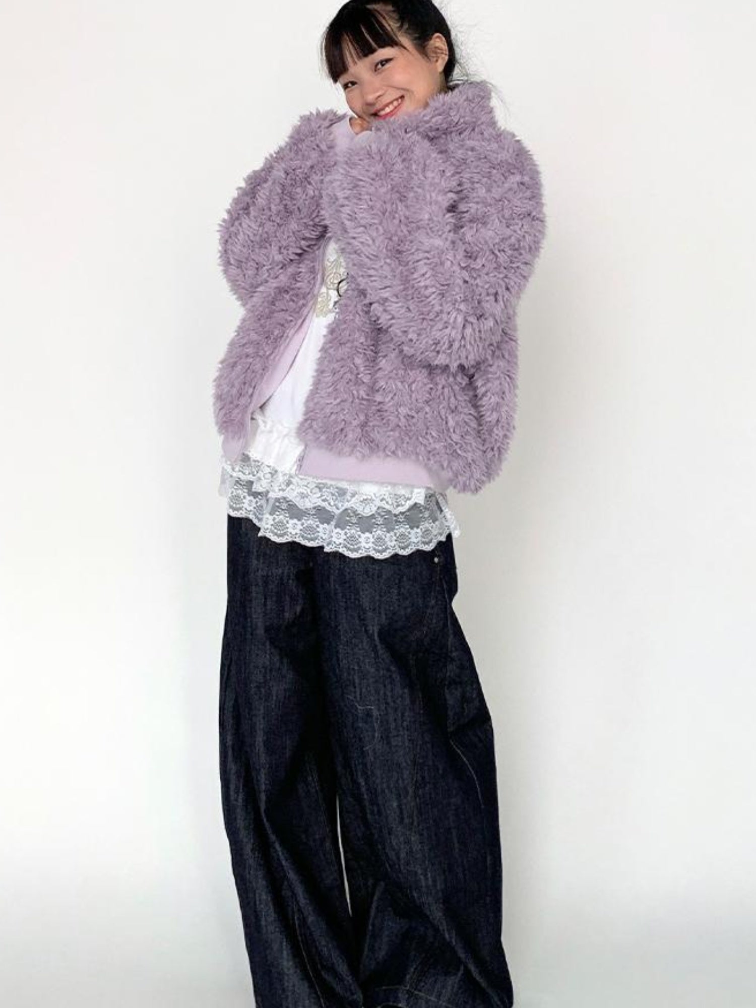 atrandom Purple Cozy Short Faux Shearling Jacket Women Winter Outerwear