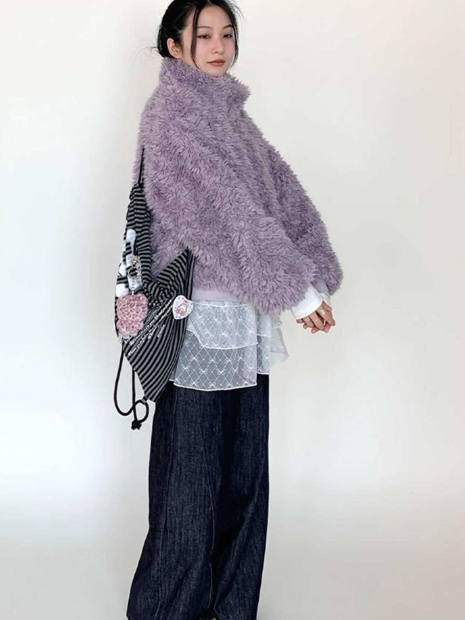 atrandom Purple Cozy Short Faux Shearling Jacket Women Winter Outerwear