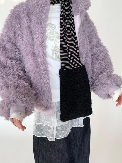 atrandom Purple Cozy Short Faux Shearling Jacket Women Winter Outerwear