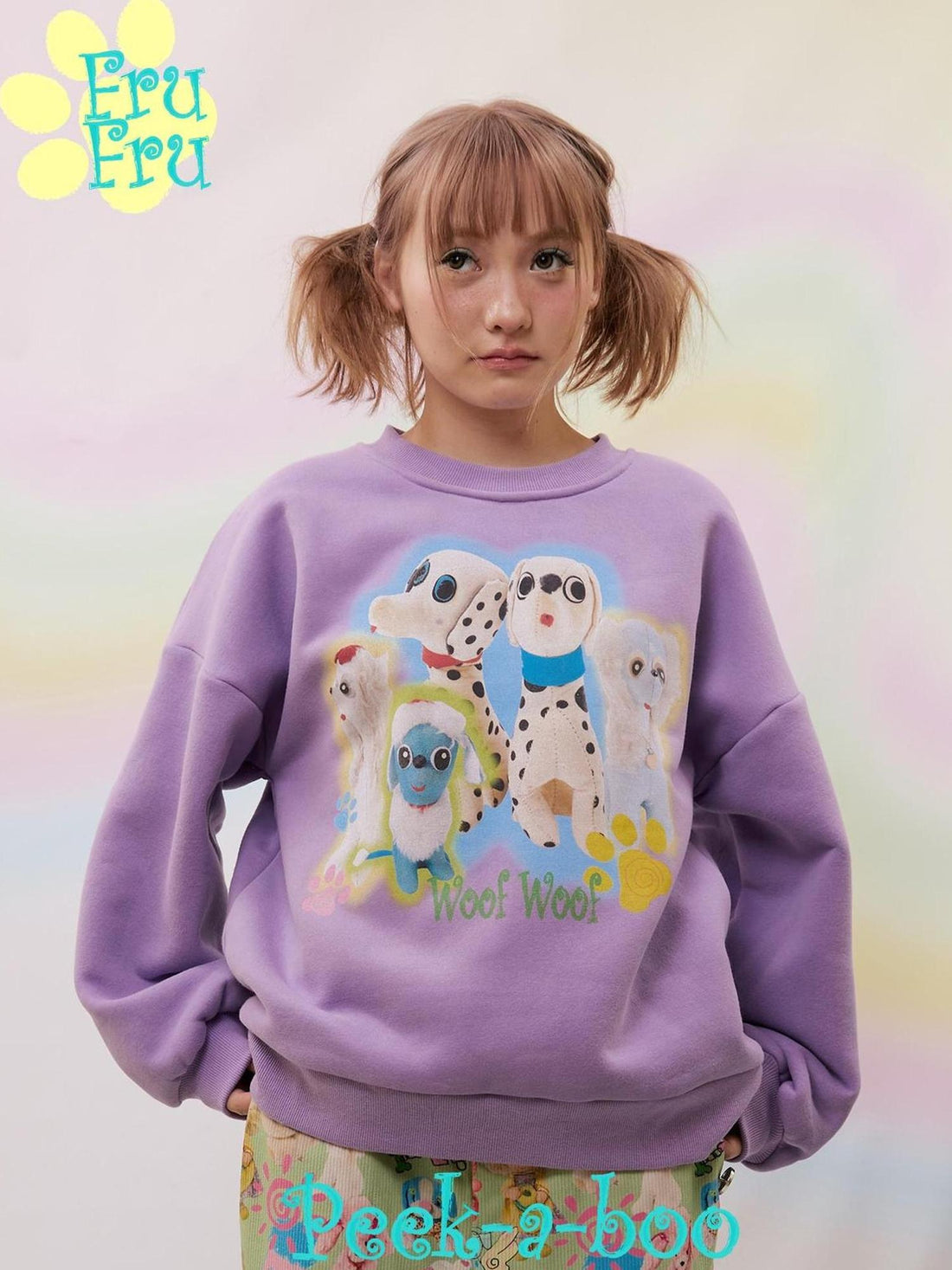 Frufru Gulu Purple Fleece Lined Dalmatian Print Oversized Sweatshirt