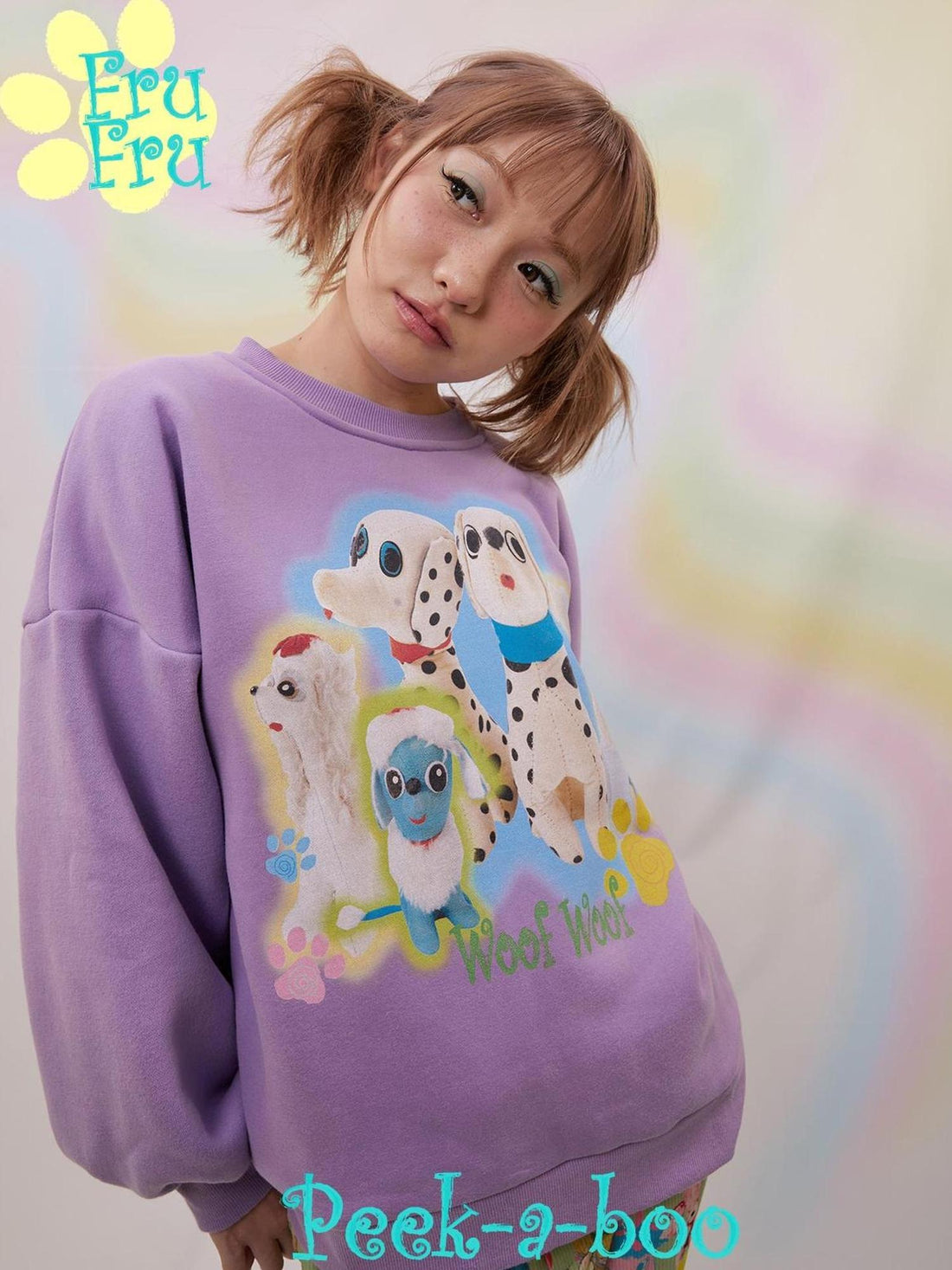 Frufru Gulu Purple Fleece Lined Dalmatian Print Oversized Sweatshirt