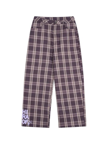 Achihara Mosaic Checkered Wide Leg Trousers With Embroidered Cuffs