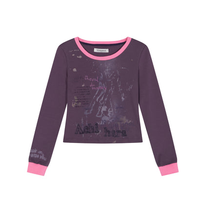 Achihara Swamp Mist Horse Tee V Neck T Shirt Long Sleeve
