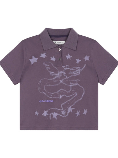 Digital Dragon Polo Tee V-neck T-shirt Long-Sleeve