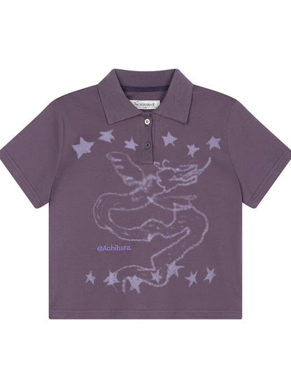 Achihara Digital Dragon Polo Tee V-neck T-shirt Long-Sleeve