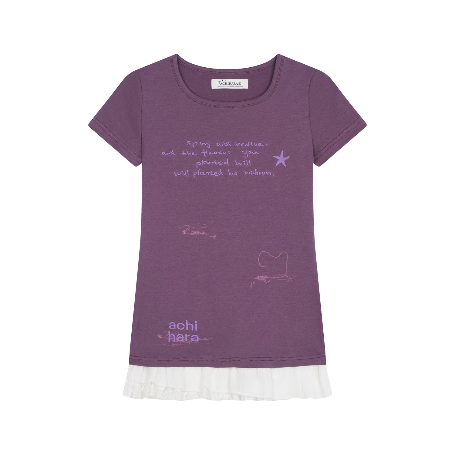 Achihara Time Bandage Floral Trim Tee