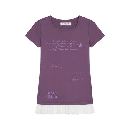 Achihara Time Bandage Floral Trim Tee