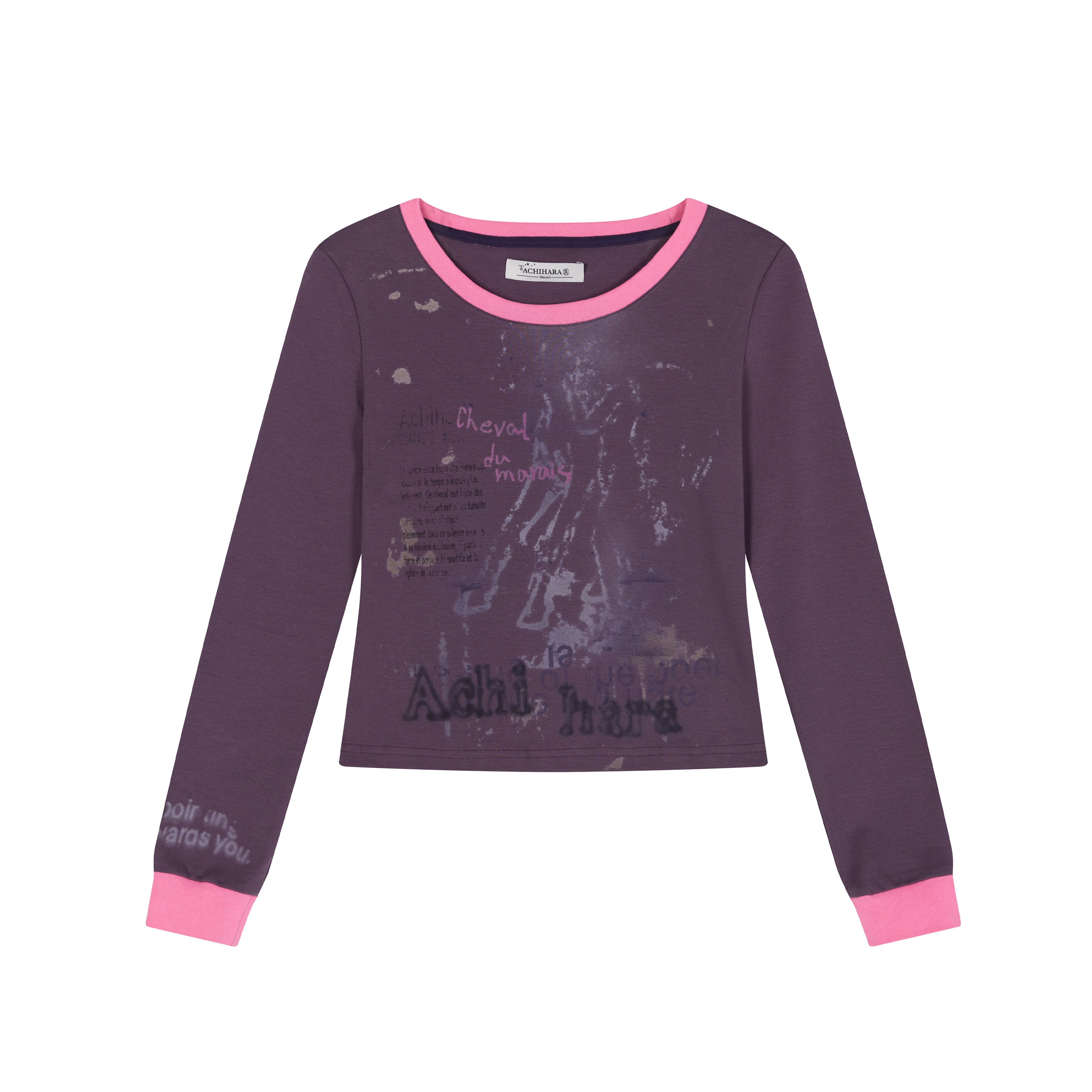Achihara Swamp Mist Horse Tee V Neck T Shirt Long Sleeve