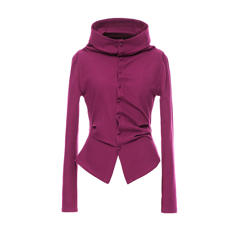 YOSHUYUKI  Slim Merino Top Raspberry Tie Front Versatile Knitwear