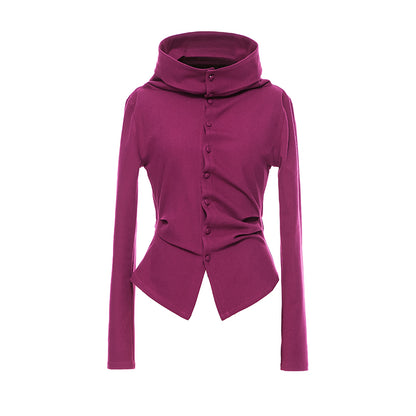 YOSHUYUKI  Slim Merino Top Raspberry Tie Front Versatile Knitwear
