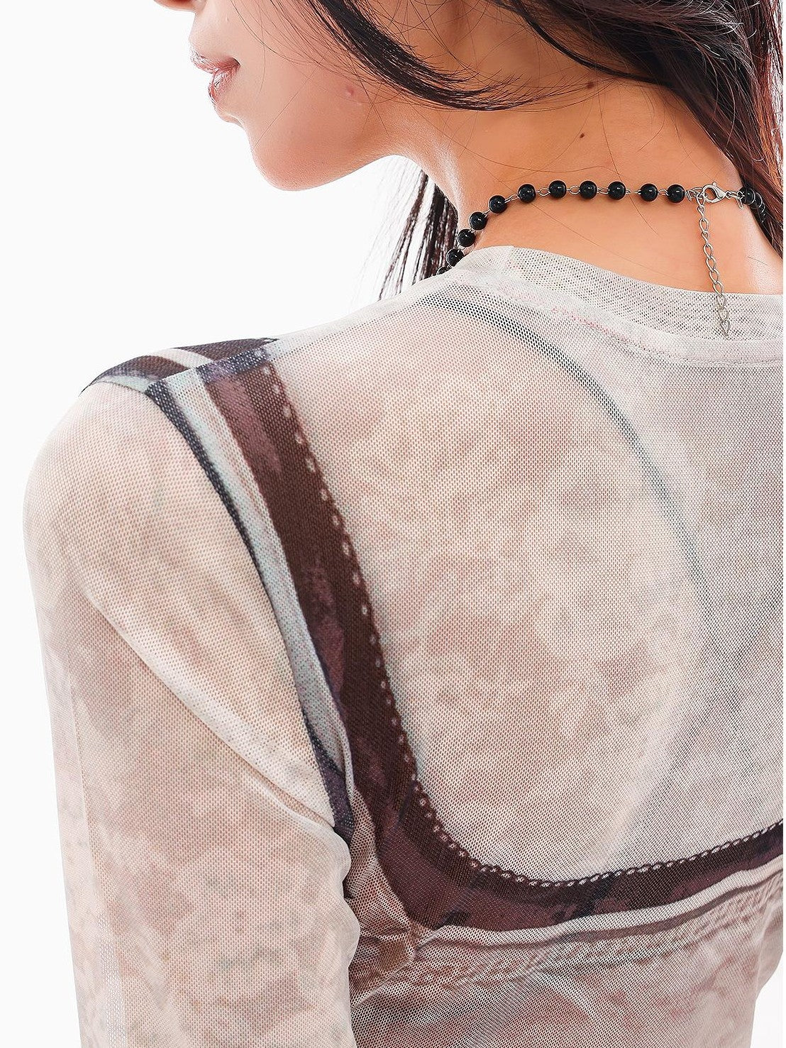 QIUQIU STUDIO 3d Print Sheer Mesh Slim Fit Women&