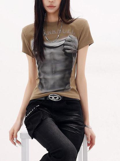 QIUQIU STUDIO American Abs Print Set In Shoulder Slim Fit Women&