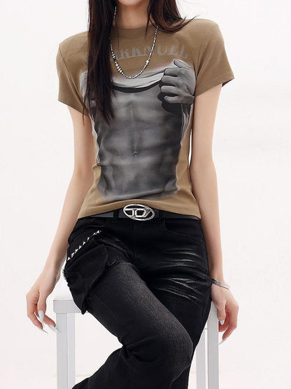 QIUQIU STUDIO American Abs Print Set In Shoulder Slim Fit Women&