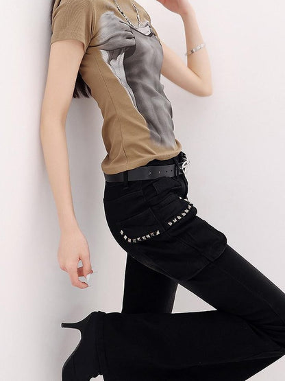 QIUQIU STUDIO American Abs Print Set In Shoulder Slim Fit Women&