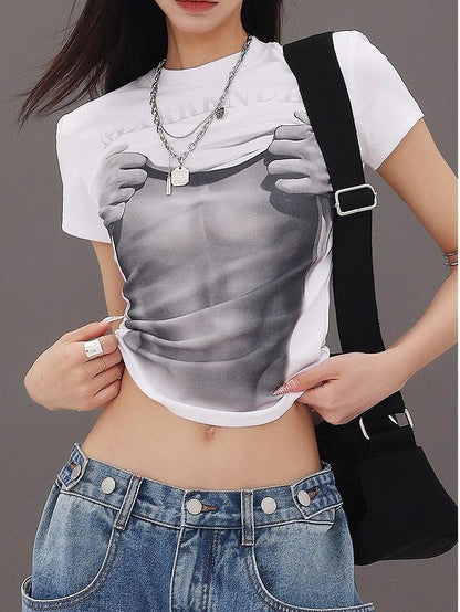 QIUQIU STUDIO American Abs Print Set In Shoulder Slim Fit Women&