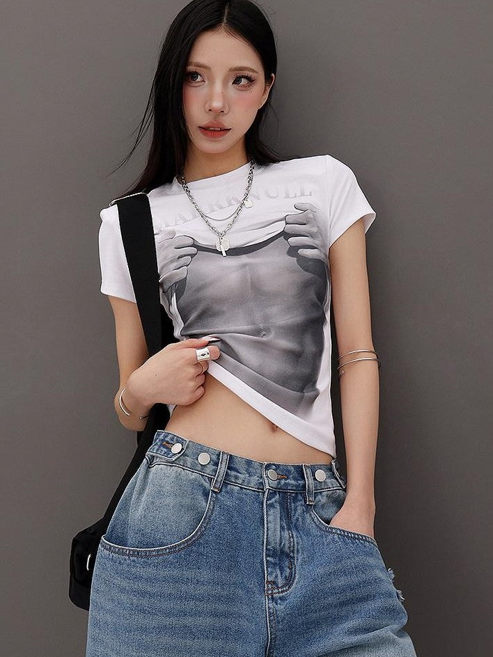 QIUQIU STUDIO American Abs Print Set In Shoulder Slim Fit Women&