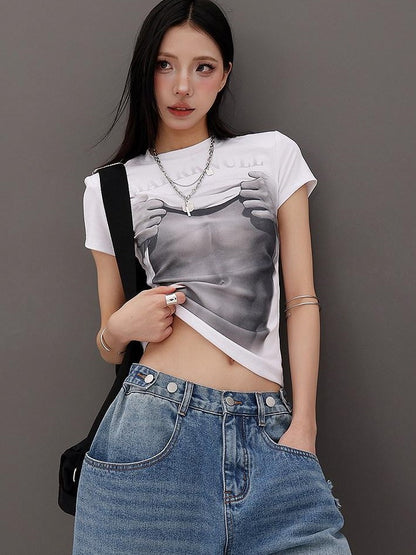 QIUQIU STUDIO American Abs Print Set In Shoulder Slim Fit Women&