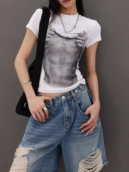 QIUQIU STUDIO American Abs Print Set In Shoulder Slim Fit Women&