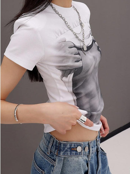 QIUQIU STUDIO American Abs Print Set In Shoulder Slim Fit Women&
