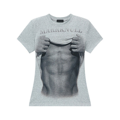 QIUQIU_STUDIO_American_Cropped_Abs_Print_Crew_Neck_Slim_Fit_Women&