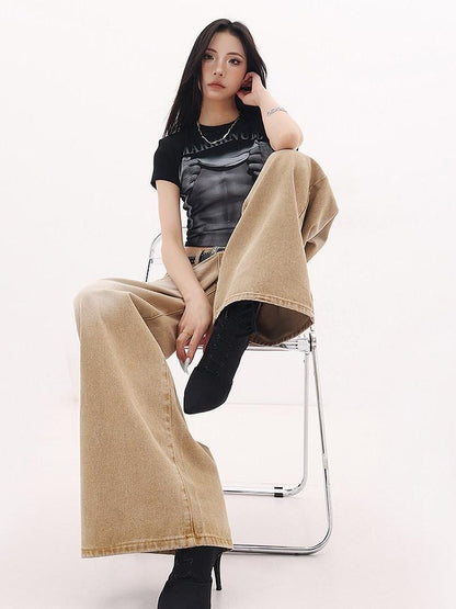 QIUQIU STUDIO American Cropped Abs Print Crew Neck Slim Fit Women&