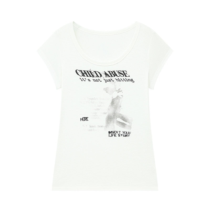 QIUQIU_STUDIO_American_Graphic_Print_Crew_Neck_Slim_Fit_Women&