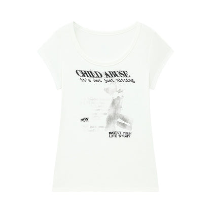 QIUQIU_STUDIO_American_Graphic_Print_Crew_Neck_Slim_Fit_Women&
