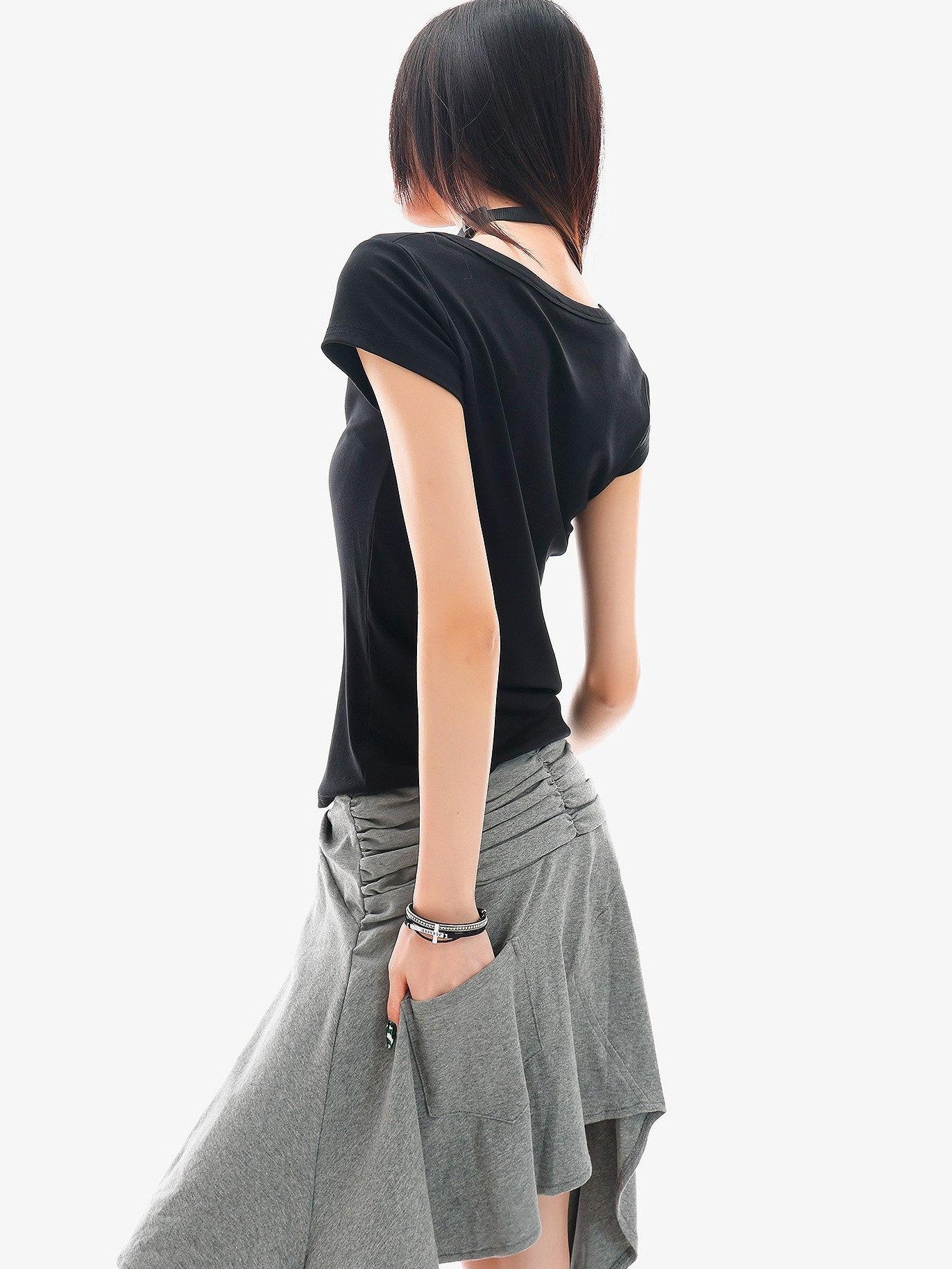 QIUQIU STUDIO American Graphic Print Crew Neck Slim Fit Women&