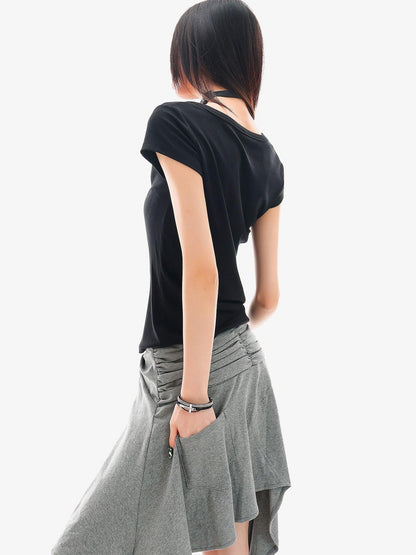 QIUQIU STUDIO American Graphic Print Crew Neck Slim Fit Women&