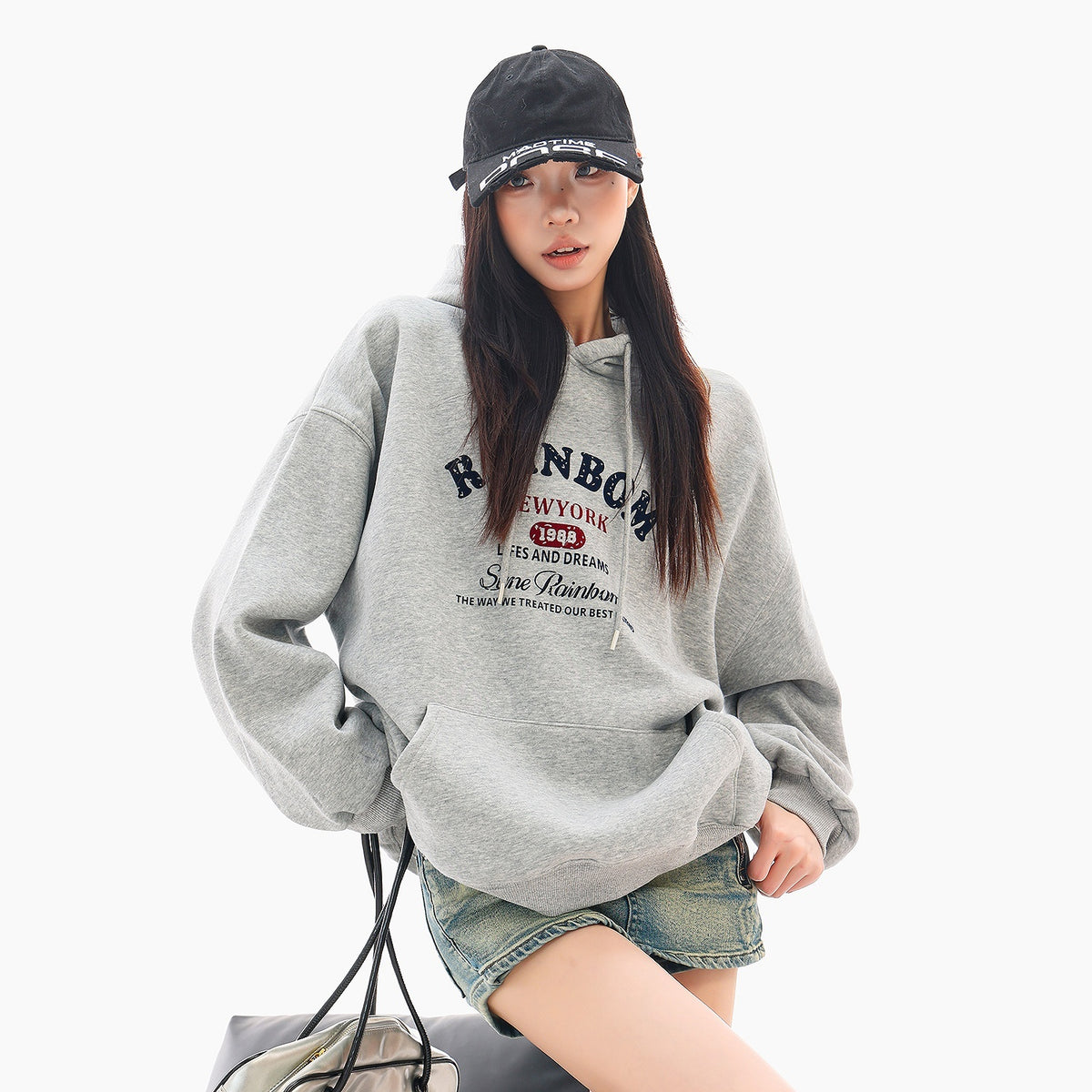 QIUQIU_STUDIO_American_Letter_Print_Loose_Thick_Fleece_Hooded_Women&