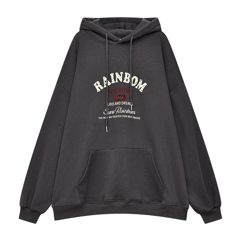QIUQIU_STUDIO_American_Letter_Print_Loose_Thick_Fleece_Hooded_Women&